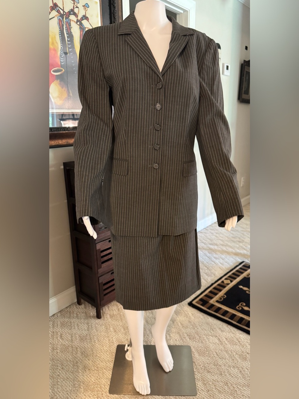 Escada Brown Pinstripe Women's Suit Jacket